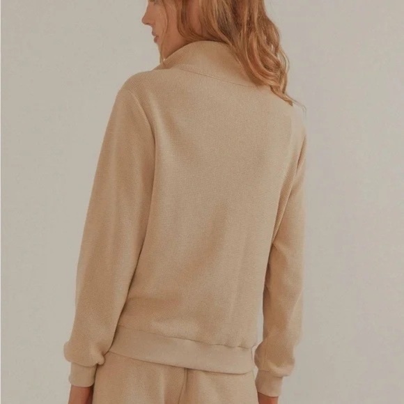 Vacancy Supply Drift Collared Waffle Sweater in Beige - Picture 3 of 11